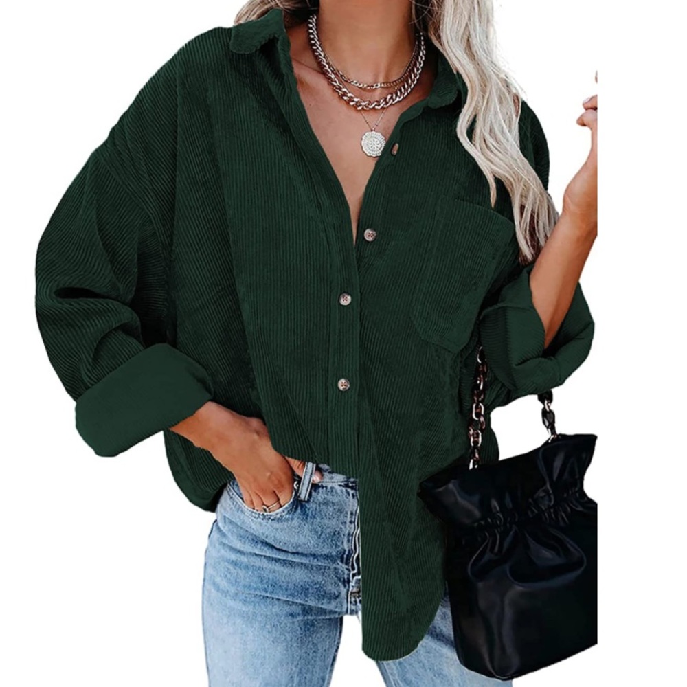 Womens Long Sleeve Oversized Button Down Corduroy Textured Shacket - Picture 1 of 4